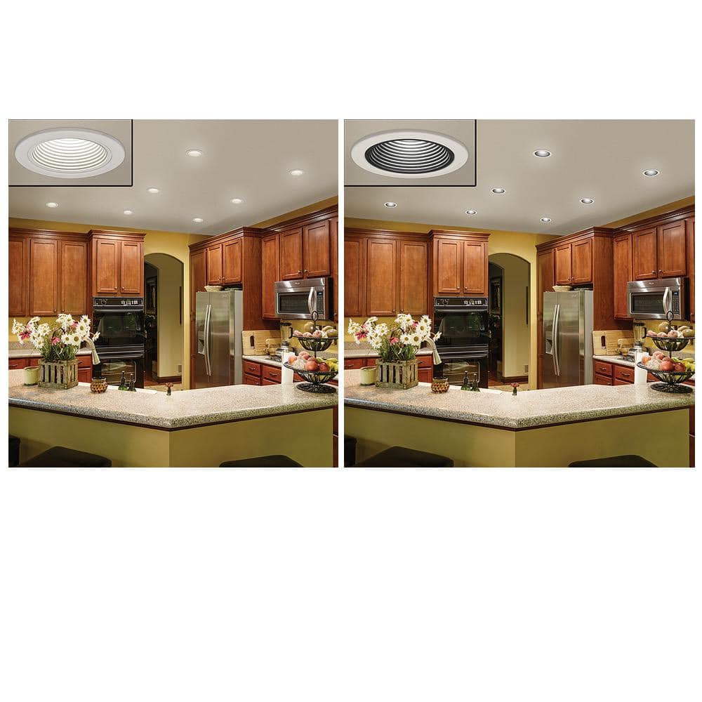 4-Inch White and Black Aluminum LED Recessed Light with Baffle Trim