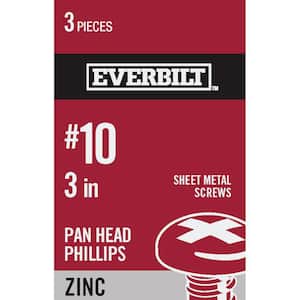 #10 x 3 in. Phillips Pan Head Zinc Plated Sheet Metal Screw (3-Pack)