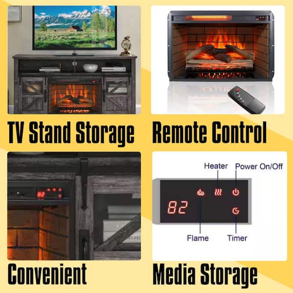 60 in. Freestanding Ultra Thin Tempered Glass Front Smart Electric Fireplace and TV Stand with Remote in Grey
