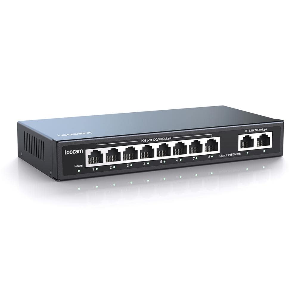 LOOCAM 10-Port Gigabit PoE Switch with 8- 100/1000Mbps PoE Port, 2 Uplink Gigabit Port -  LNA-SPG1008-BS