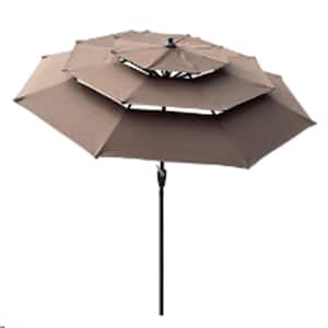9 ft. 3-Tiers Outdoor Patio Market Umbrella with Crank, Tilt, Wind Vents for Garden Deck Backyard Pool Shade, Chocolate