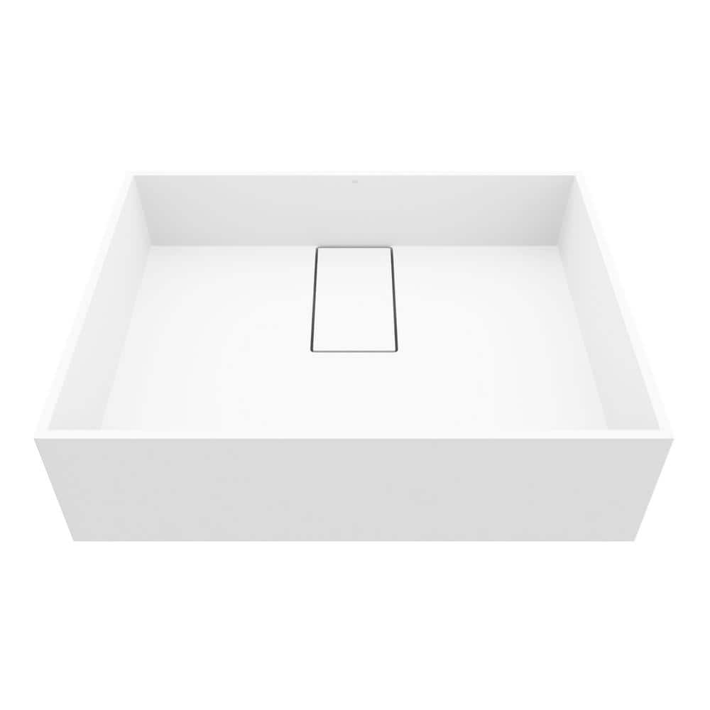 Matte White Rectangular Stone Vessel Bathroom Sink