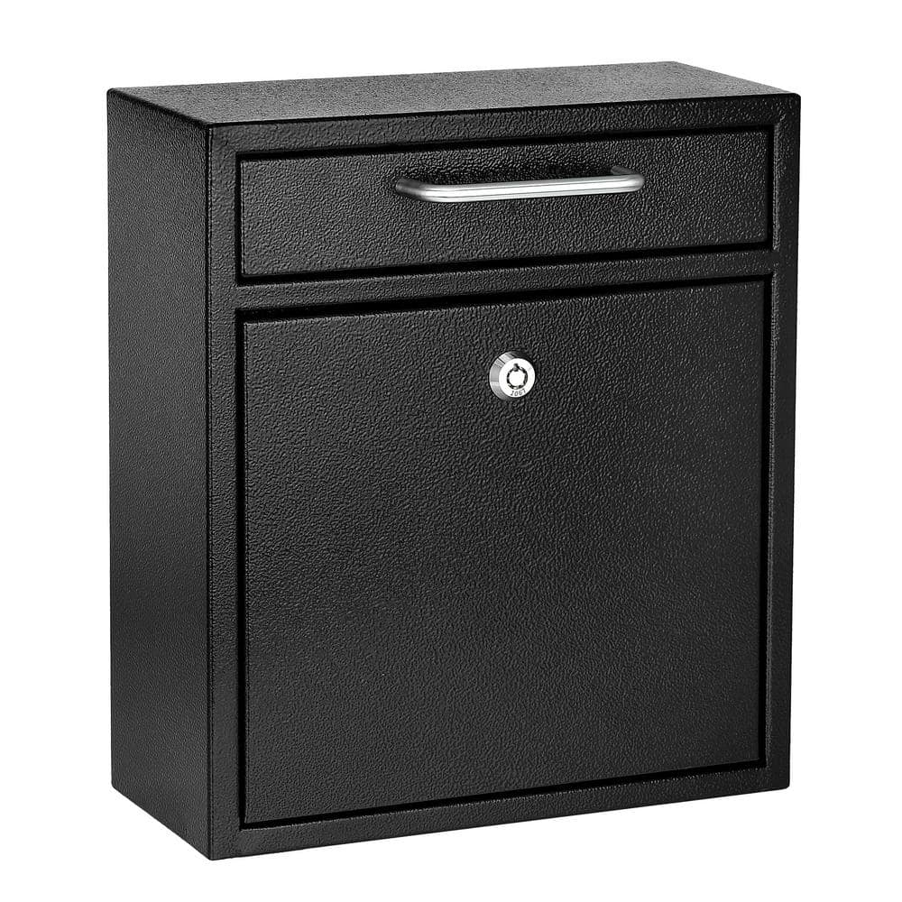 Medium Black Wall-Mounted Steel Drop Box Mailbox