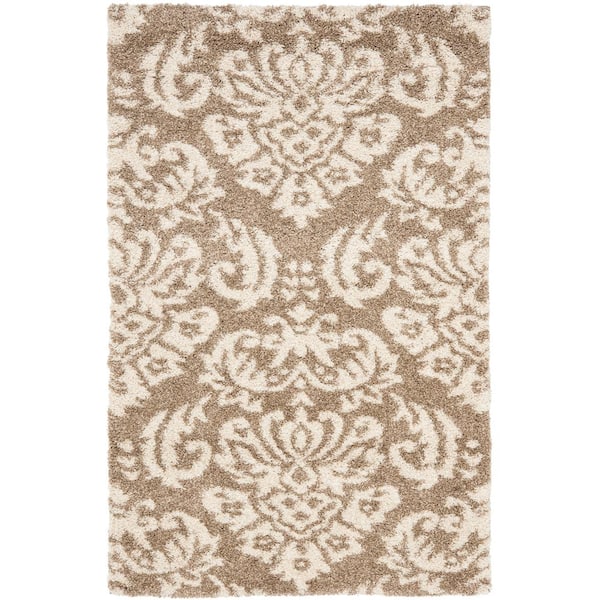 Florida Shag Beige/Cream 9 ft. x 12 ft. Floral Area Rug