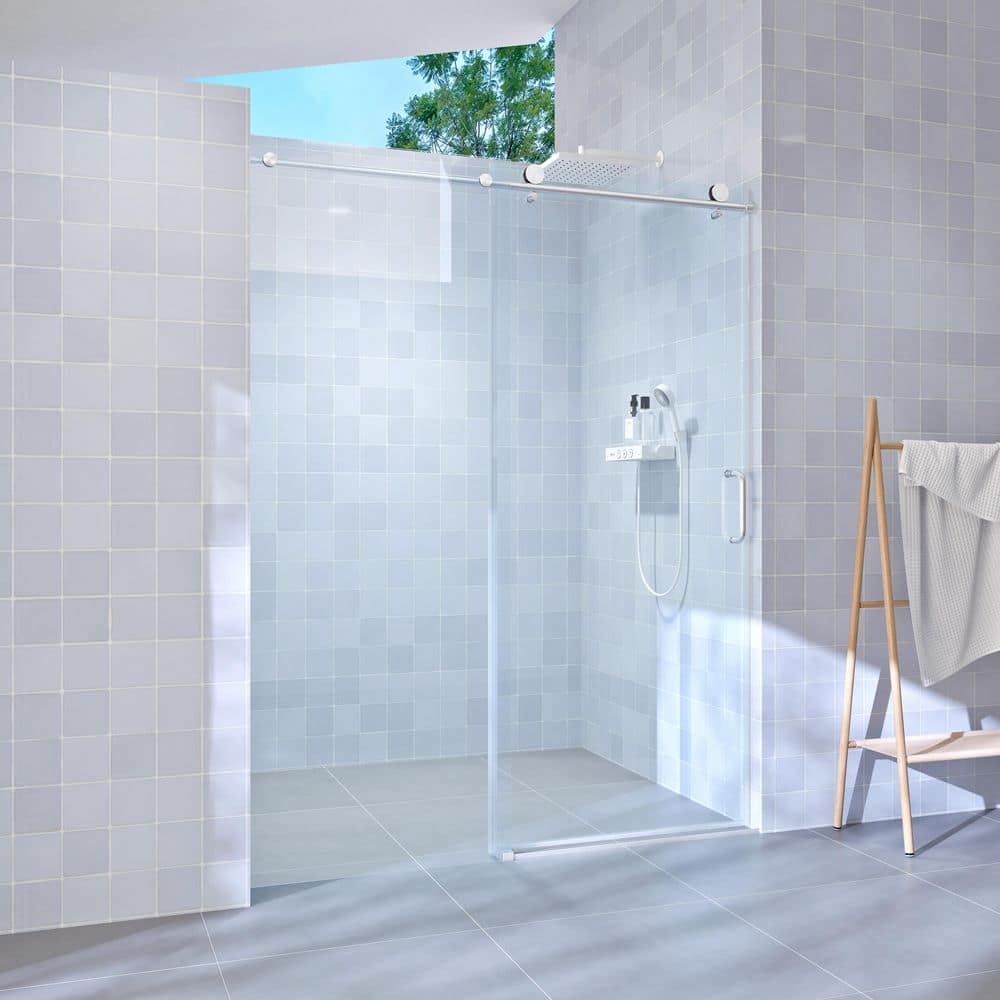60 in. W x 76 in. H Single Sliding frameless Bypass Bathroom Shower Door with 1/4 in. Tempered Glass in Brushed Nickel price history on PriceWatchPro