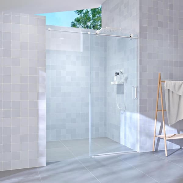 60 in. W x 76 in. H Single Sliding frameless Bypass Bathroom Shower Door with 1/4 in. Tempered Glass in Brushed Nickel