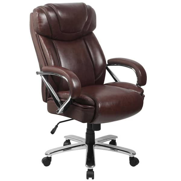 Flash Furniture Brown Hercules High-Back Leather Soft Office Chair with Extra Wide Seat and Headrest, Ergonomic Swivel Executive Chair