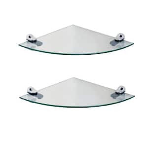 Pristine 10 in. Radius Clear Glass Radial Floating Shelves with Chrome Brackets (Set of 2)
