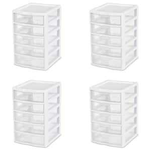 Clearview 2.8 Gal. 5-Drawer Small Plastic Desktop Storage in White (4-Pack)