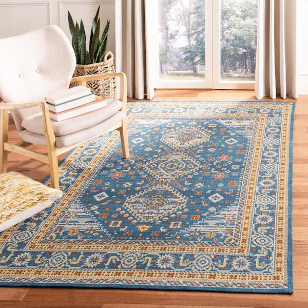 Classic Vintage Blue/Gold 8 ft. x 10 ft. Border Floral Area Rug