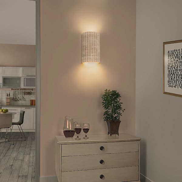 5.11 in. 1-Light Modern Semi-Cylinder Dimmable Travertine Integrated LED Wall Sconce Light for Bedroom Stair