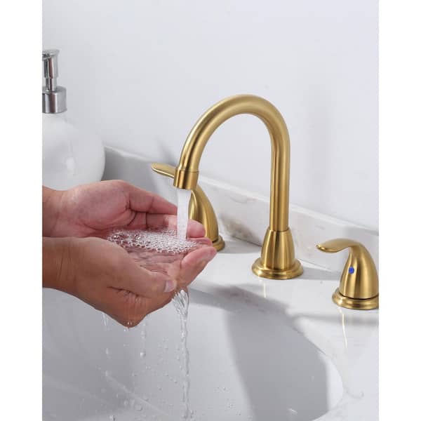 8 in. Widespread Double Handle Bathroom Faucet with Drain Kit Included in Gold