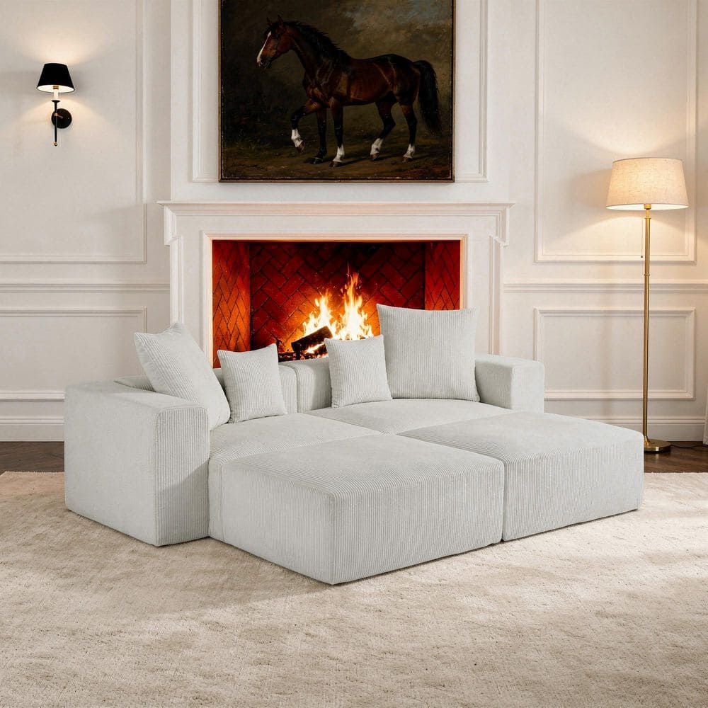 Uixe 103.93 in. Square Arm 4-Piece Corduroy Rectangle Sectional