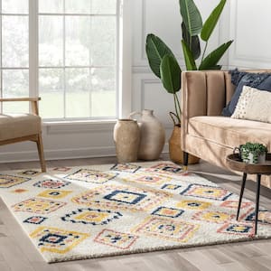 Gigi Blaer Moroccan Tribal Ethnic Shag Ivory 5 ft. 3 in. x 7 ft. 3 in. Area Rug