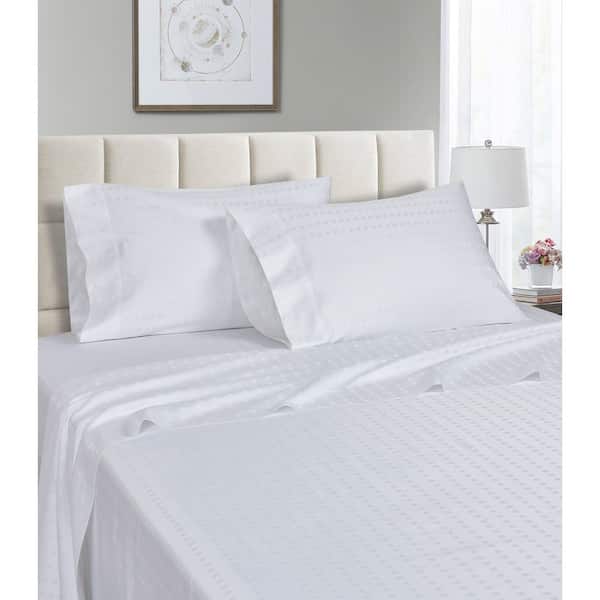 Spring Home 4 Piece 1200 Thread Count White Jacquard Dot 100% Cotton Full Size Deep Pocket Sheet Set