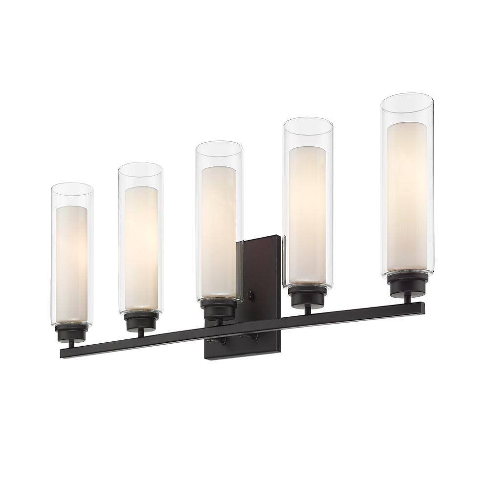 Matte Black 5-Light Cylinder Glass Vanity Light
