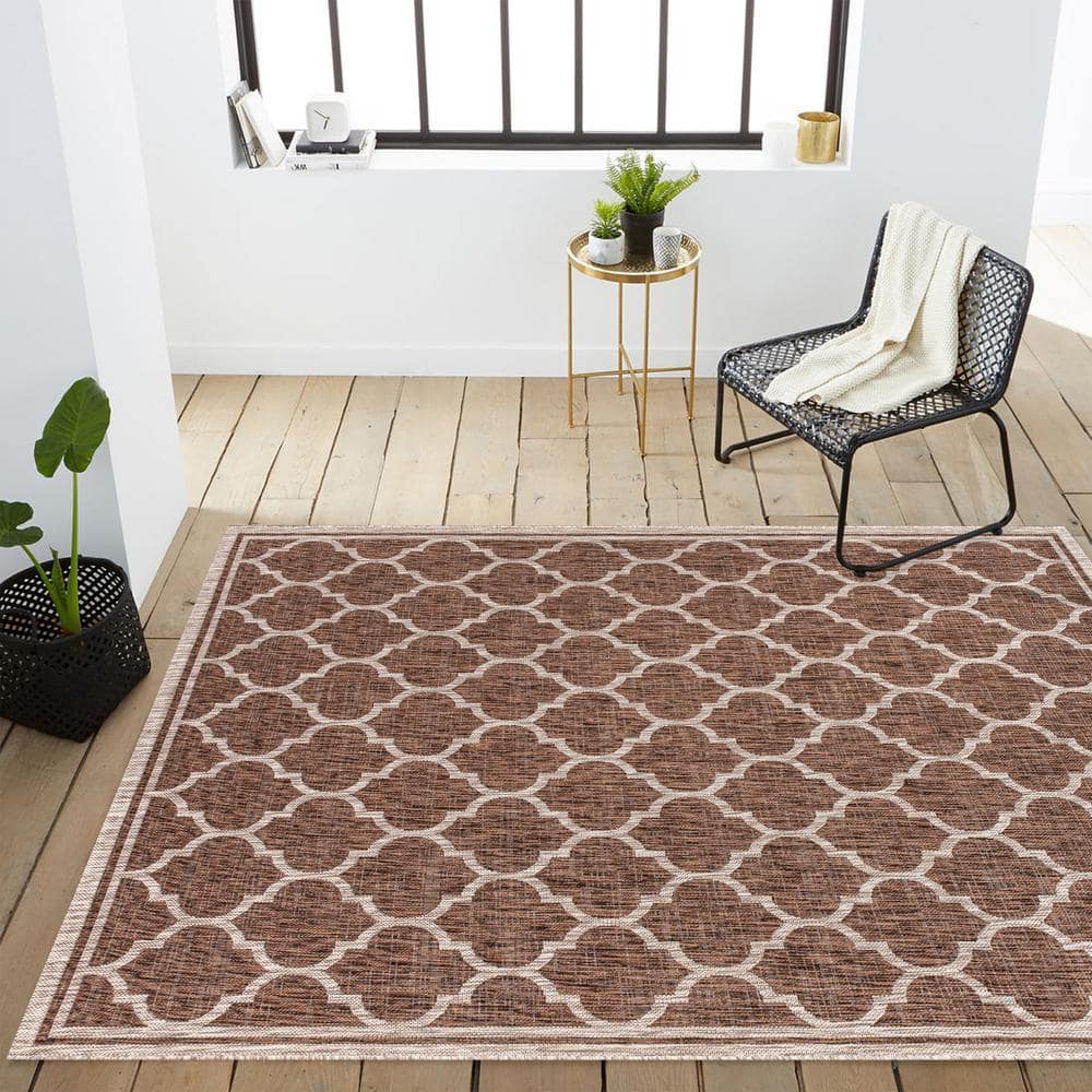 Espresso and Taupe Trellis Flat Woven 8' x 10' Area Rug