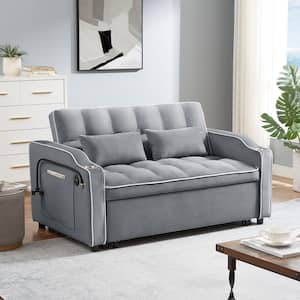 68.2 in. W Gray Velve Fabric Twin Size 2-Seats Convertible Sofa Bed