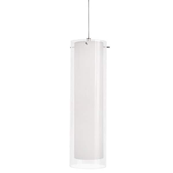 View 12-Watt 1 Light Integrated LED Pendant Light Satin Nickel with Clear Clear Glass Shade