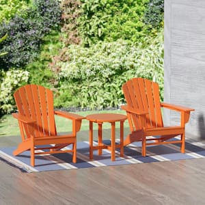 Vesta 3-Piece Orange Outdoor Plastic Adirondack Chair and Table Set