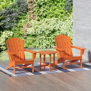 Mason Orange 3-Piece Poly Plastic Outdoor Patio Classic Adirondack Fire Pit Chair Set With 2-Chairs and Side Table