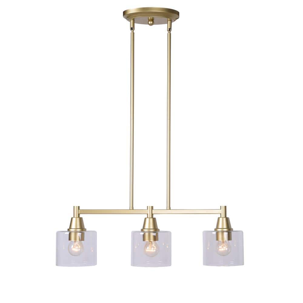 Hampton Bay Oron 3-Light Gold Linear Island Pendant Hanging Light, Kitchen Lighting with Clear Glass Shades -  HDP12070GL