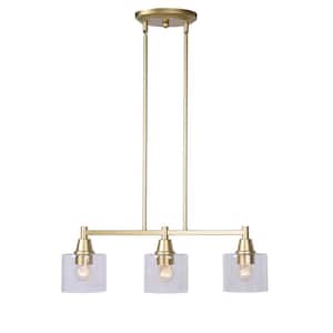 Oron 3-Light Gold Linear Island Pendant Hanging Light, Kitchen Lighting with Clear Glass Shades