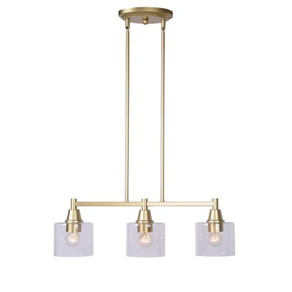 Hampton Bay Oron 3-Light Gold Linear Island Pendant Hanging Light, Kitchen Lighting with Clear Glass Shades