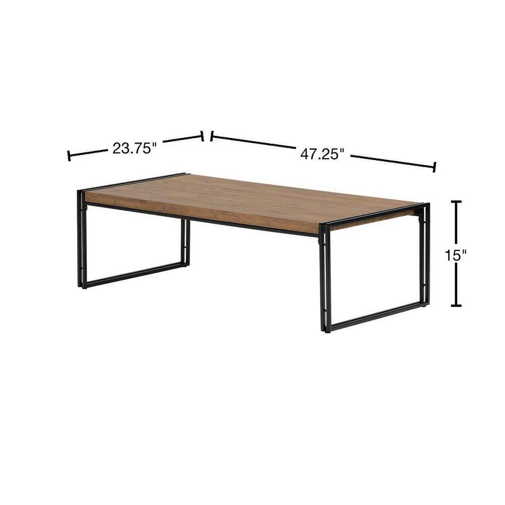 Rustic Bamboo and Metal Rectangular Coffee Table with Storage