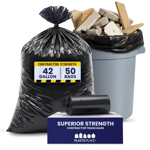 Plasticplace 33 in. W x 48 in. H 42 Gal. 3.0 mil Black Flat Seal Contractor Bags (50-Case)