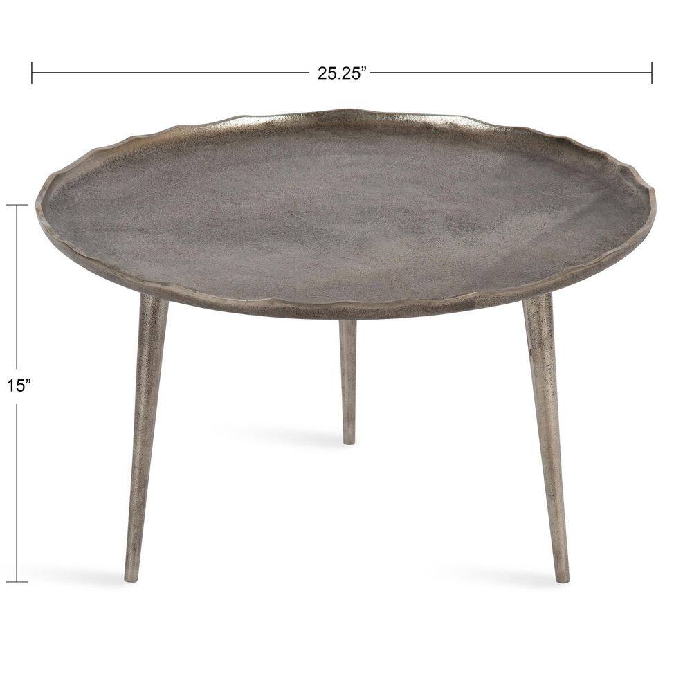 Alessia Artisanal Silver Aluminum Round Coffee Table with Deckled Edge