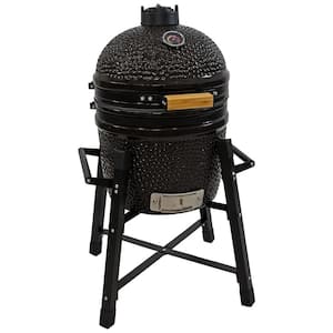 16 in. Ceramic Kamado Egg Charcoal Grill and Smoker in Black with Stand