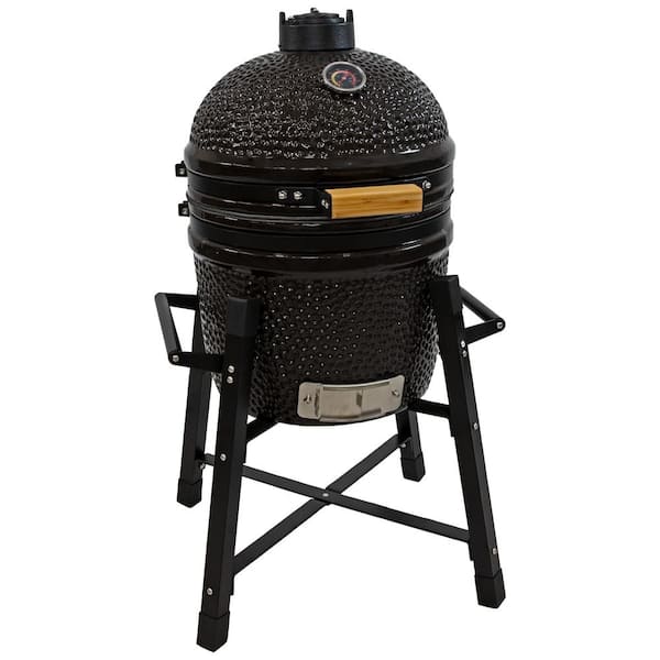 Sunnydaze 16 in. Ceramic Kamado Egg Charcoal Grill and Smoker in Black with Stand APX 4141