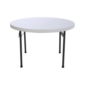 46 in. White Granite Plastic Round Foldable Folding Card Table