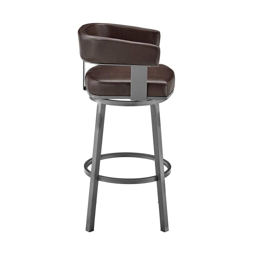 Java Brown Faux Leather Swivel Bar Stool with Metal Frame