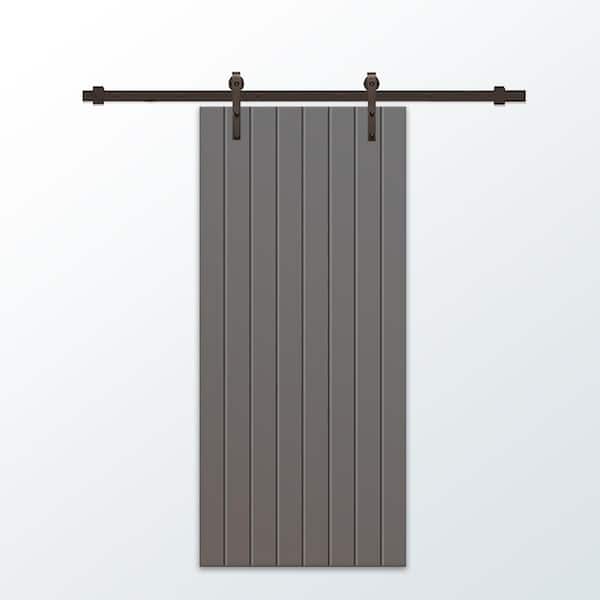 CALHOME 36 in. x 96 in. Light Gray Painted Composite MDF Paneled Interior Sliding Barn Door with Hardware Kit