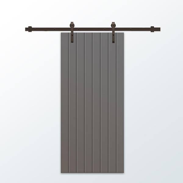 CALHOME 42 in. x 96 in. Light Gray Stained Composite MDF Paneled Interior Sliding Barn Door with Hardware Kit