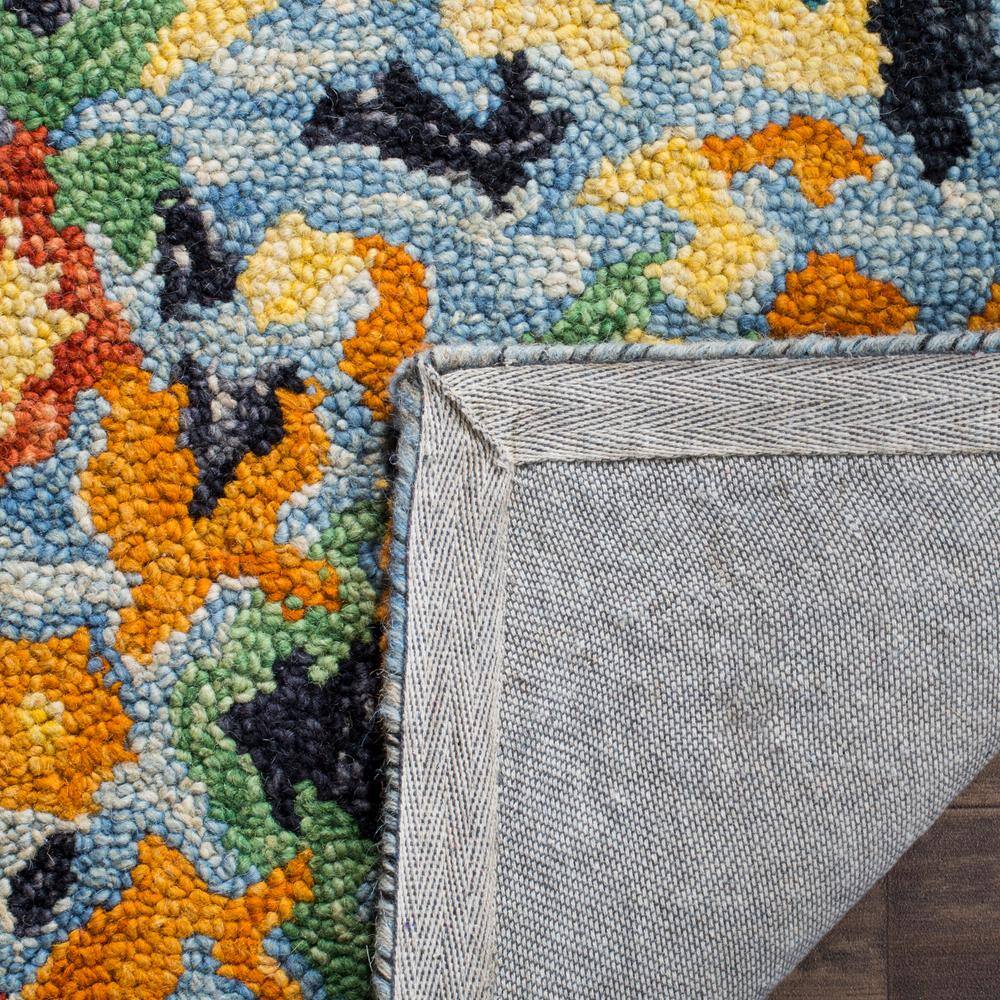 Handmade Blue Multicolor Tufted Wool Square Rug, 8' x 8'