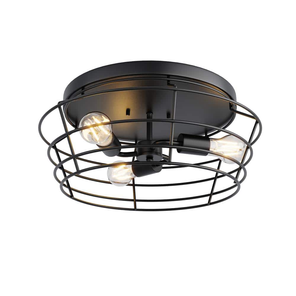 16.53 in. 3-Light Flush Mount Industrial Metal Cage Ceiling Light Vintage R