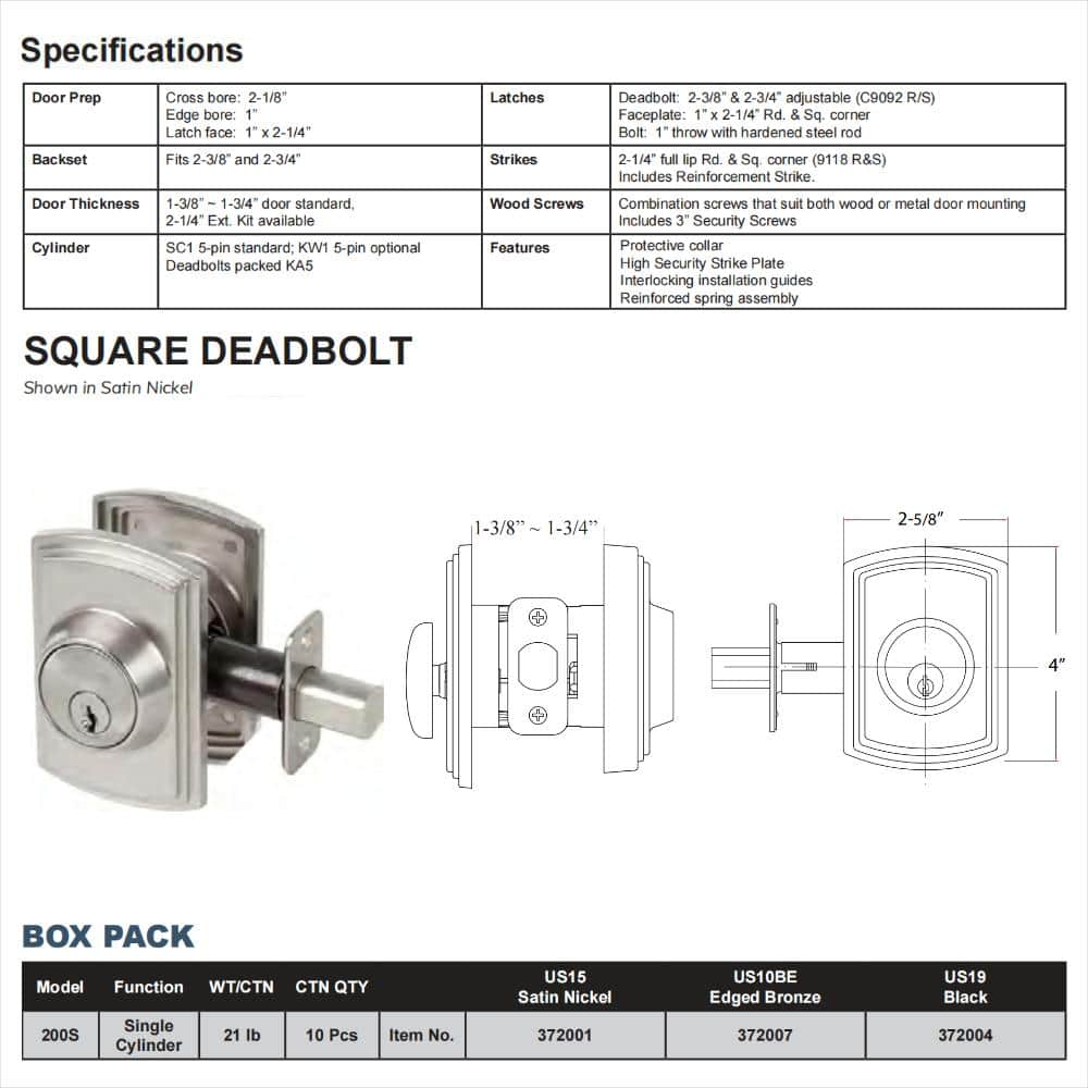Satin Nickel Single Cylinder Deadbolt with Universal Handing