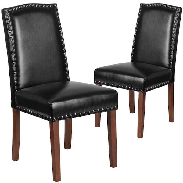 black leather parsons chair set 2