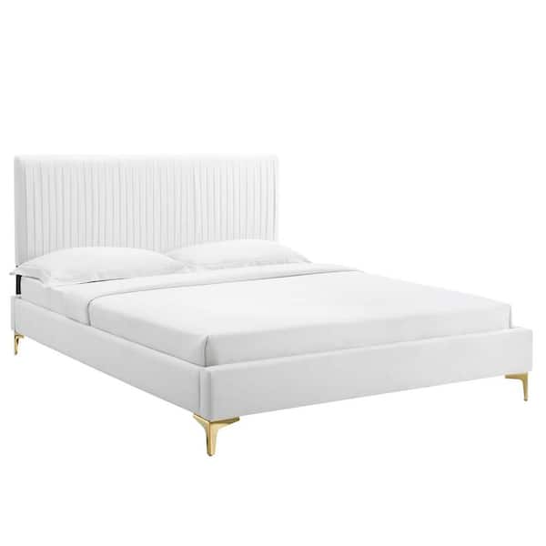 MODWAY Peyton Performance Velvet White Twin Platform Bed