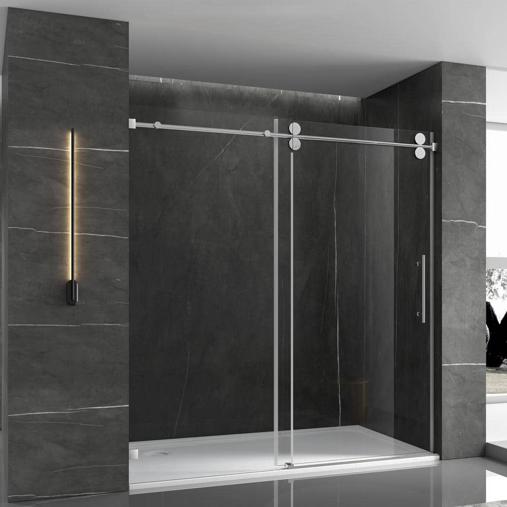 60 in. W x 76 in. H Single Sliding Frameless Shower Door in Chrome with Cle