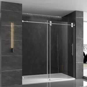 60 in. W x 66 in. H Single Sliding Frameless Shower Door in Chrome with Clear Glass