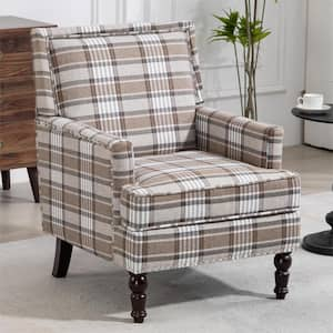 Classic Mid-Century Modern Armchair with Nailhead Trim (Set of 1) - Brown Plaid