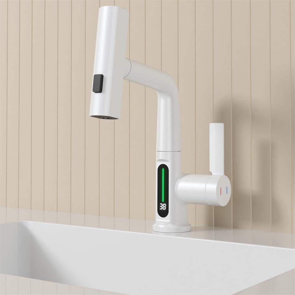 White Zinc Alloy Single Handle LED Bathroom Faucet