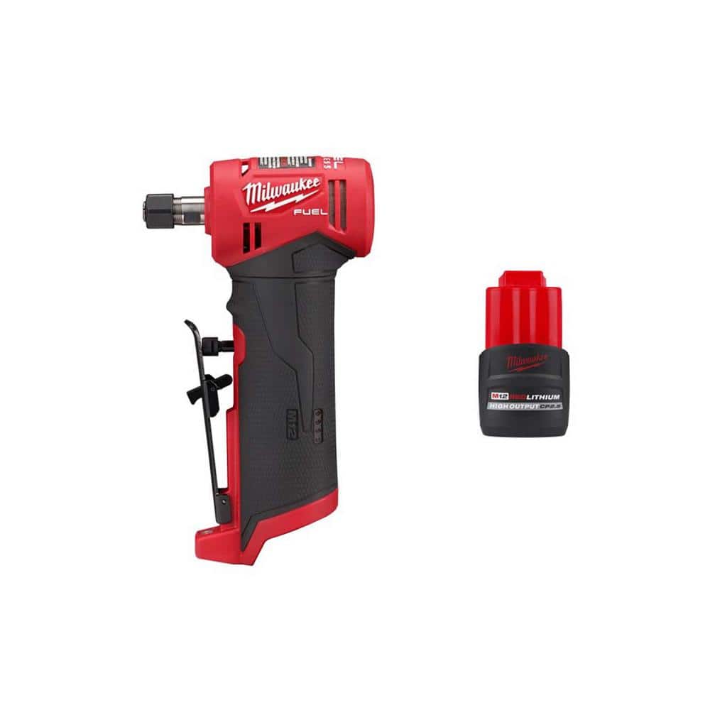 Milwaukee M12 FUEL 12V Lithium-Ion Brushless Cordless 1/4 in. Right Angle Die Grinder w/CP High Output 2.5 Ah Battery Pack -  2485-2425