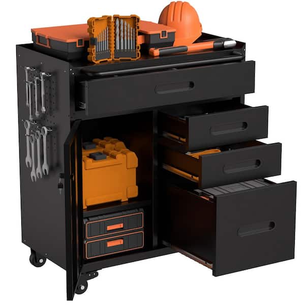 Boyel Living 4-Drawer 29.5 in. W Black Lockable Tool Storage
