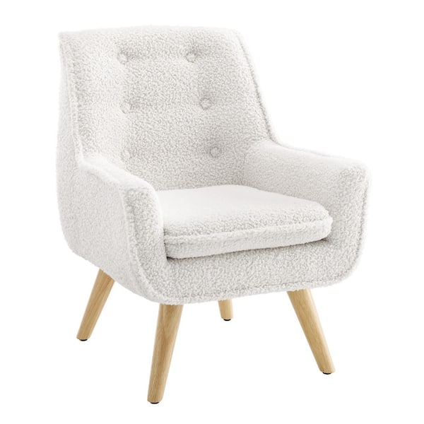 Karli Crisp White Sherpa Kids Chair with Natural Finished Legs
