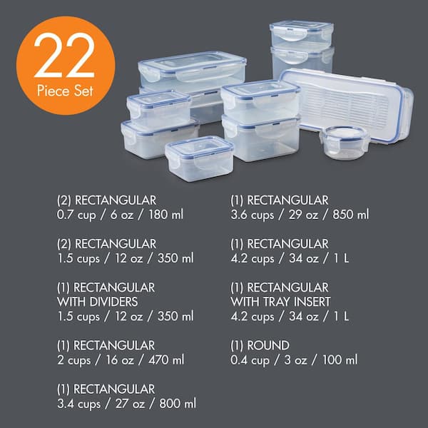 Basics Tritan 22 Piece Locking Food Storage Container Set of 11  Containers with Lids, Clear